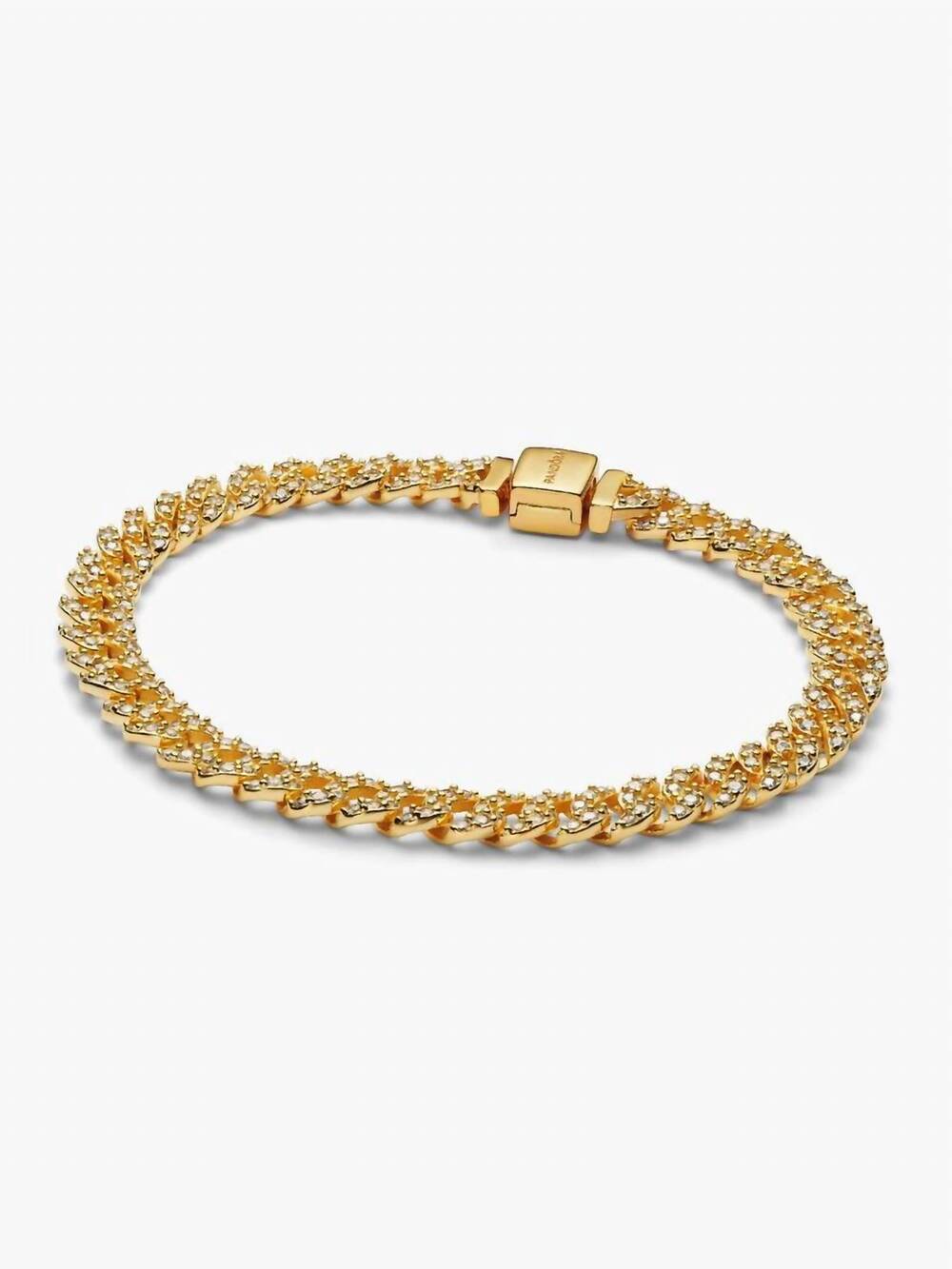 NEW PANDORA women's pavé cuban chain bracelet in gold